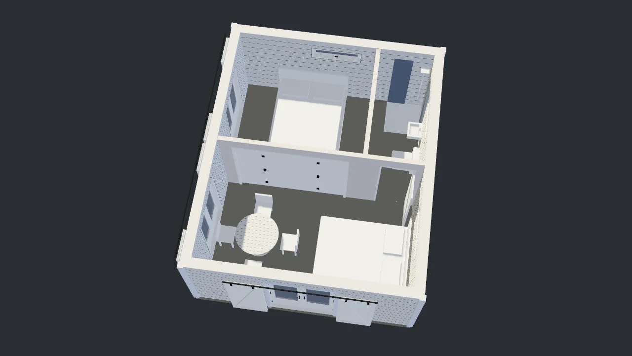 Model cutaway with the folding partition closed.