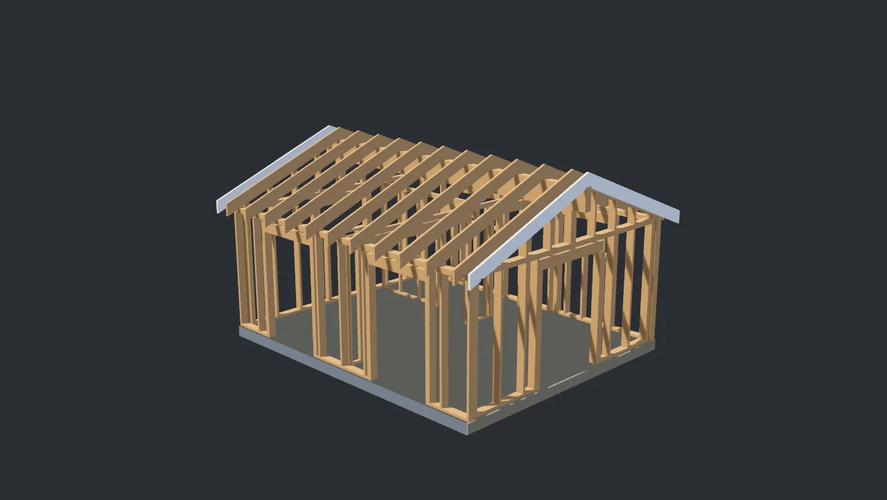 Timber frame standing on the slab.
